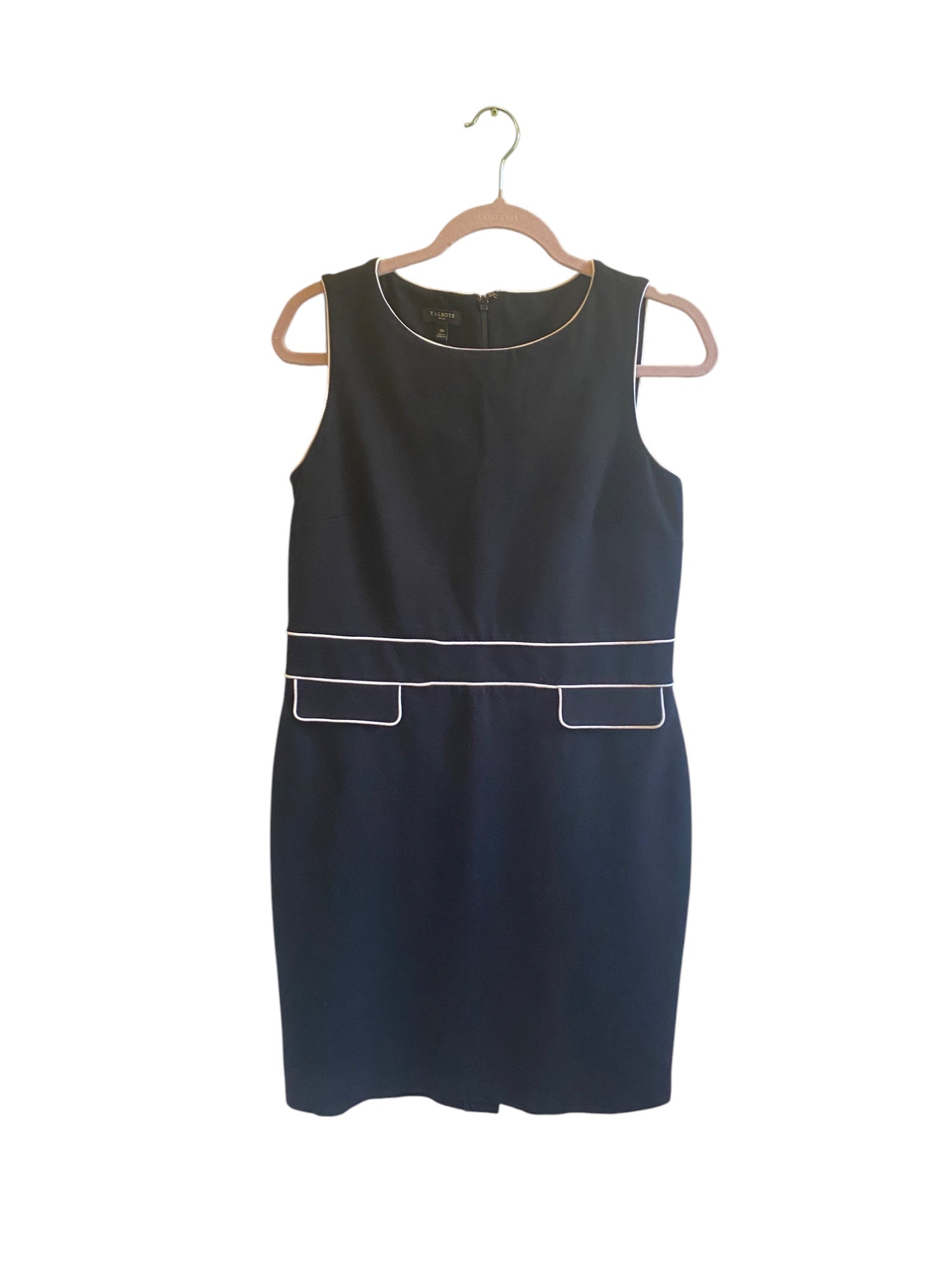 Talbots A-Line Midi Dress Sleeveless Back Zip Black White-Size-10 Petite