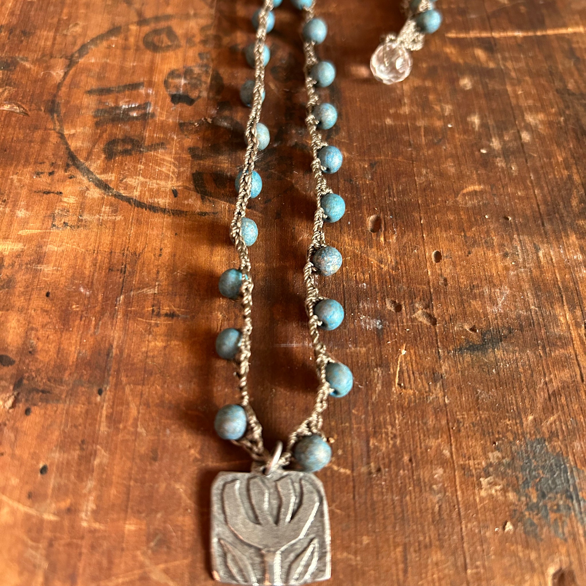 Pewter Folk Flower Pendant Necklace