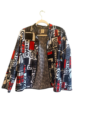 Alfred Dunner Ladies Reversible Quilted Jacket – Collarless, Long Sleeve, Red- Size-16