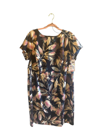 London Times Navy Pastel Leaf Print Dress- Size-18