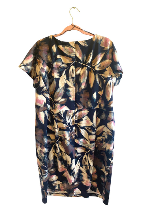 London Times Navy Pastel Leaf Print Dress- Size-18