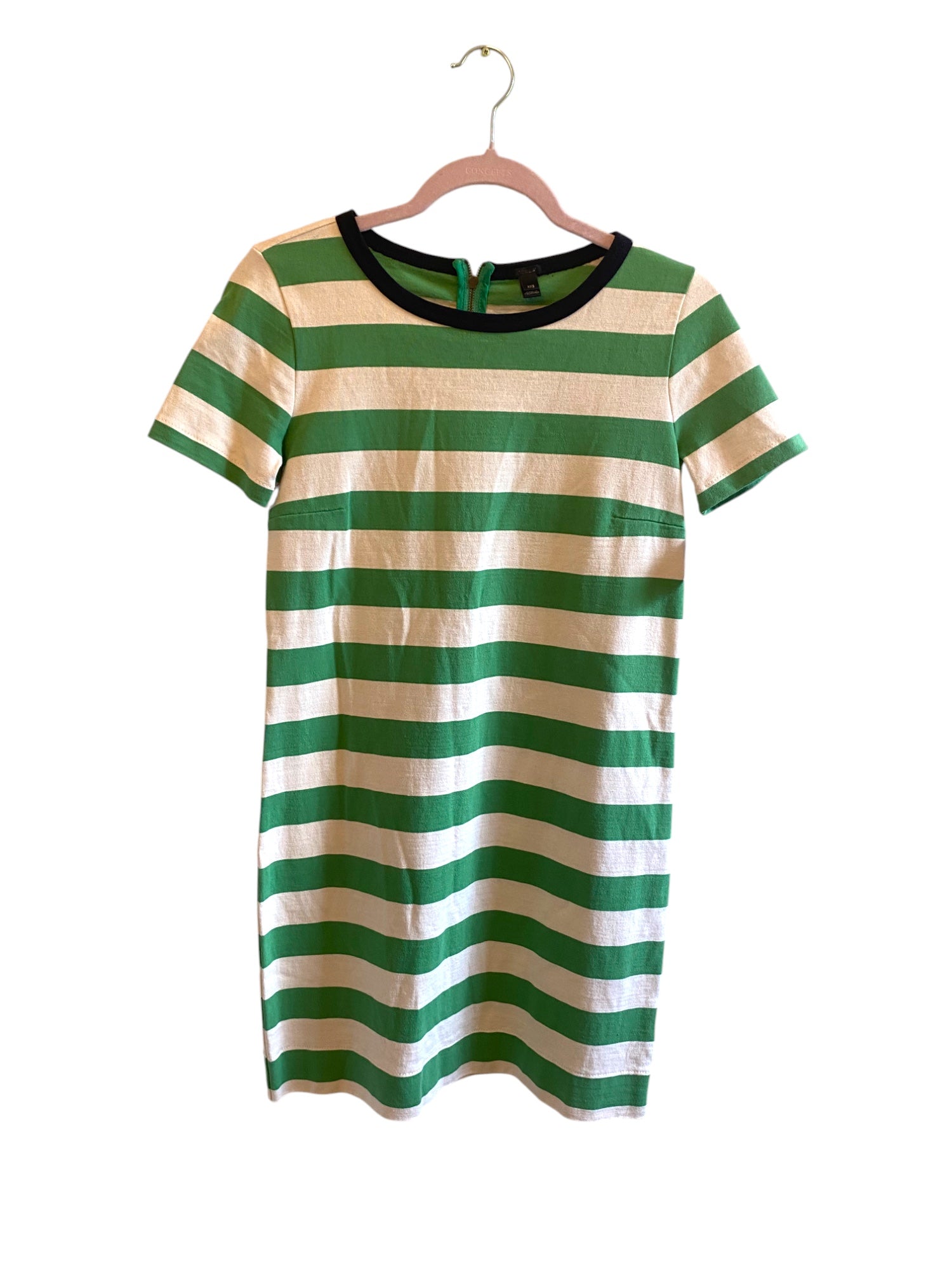 J.Crew Green & White Rugby Striped Short Sleeve Cotton Mini Dress-Size-XXS