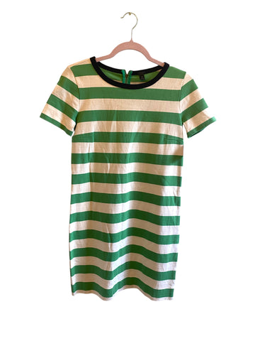 J.Crew Green & White Rugby Striped Short Sleeve Cotton Mini Dress-Size-XXS