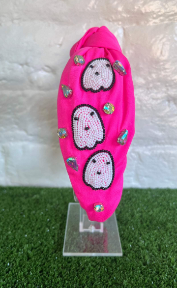Pink Ghost Beaded Halloween Headband