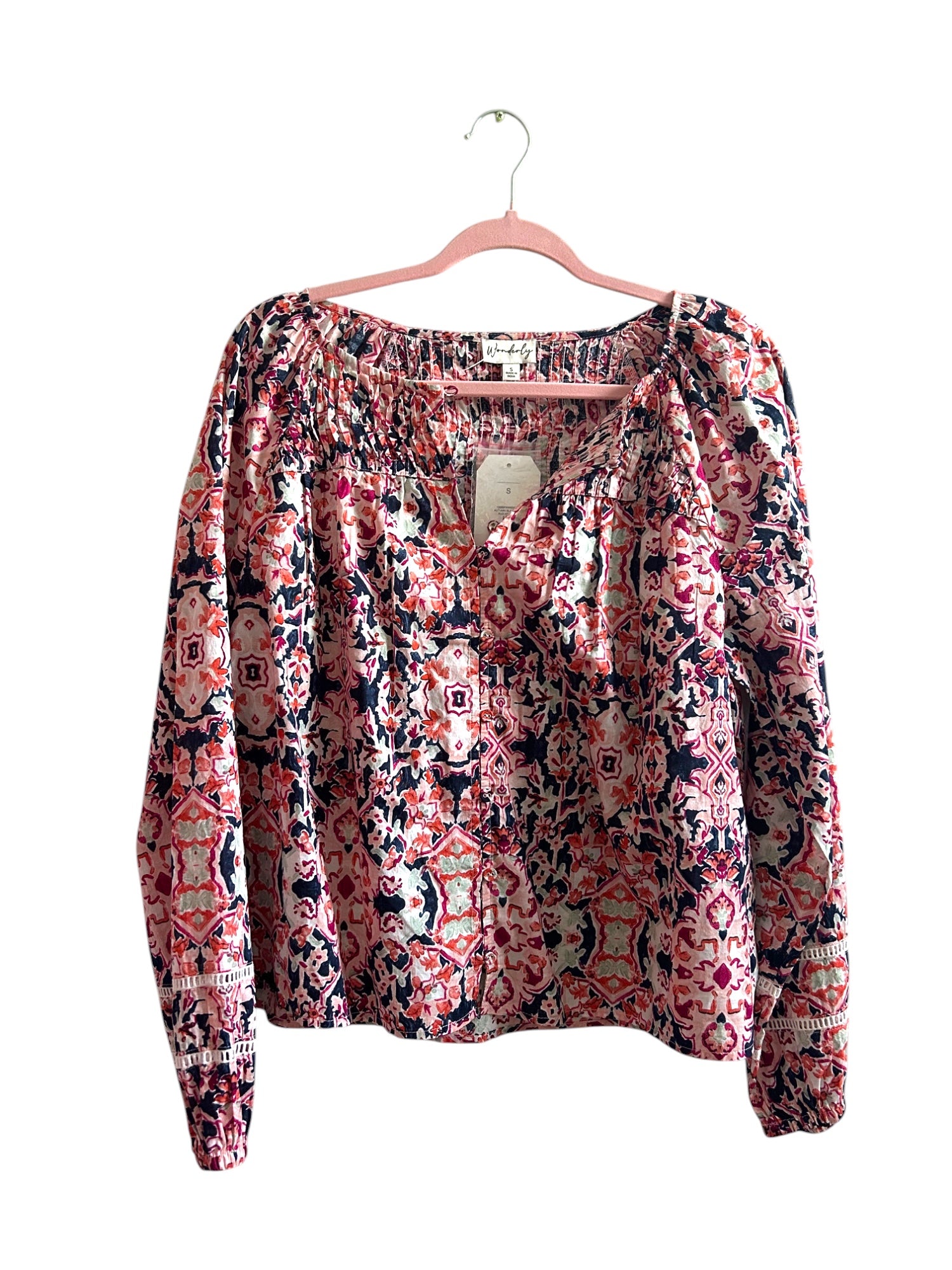 Wonderly Printed Pintuck Blouse Size-S