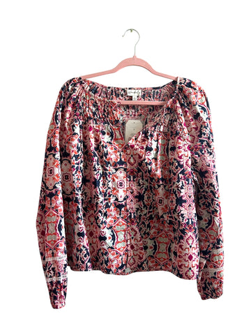Wonderly Printed Pintuck Blouse Size-S