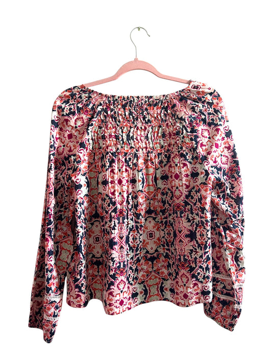 Wonderly Printed Pintuck Blouse Size-S