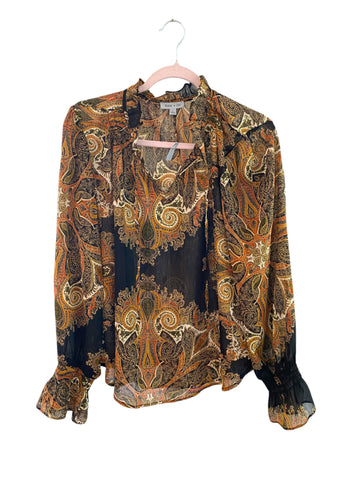 Floral & Ivy Paisley Lantern Sleeve Blouse Size-L