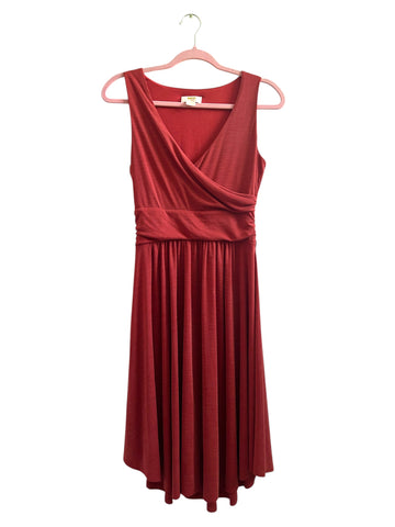 Anthropologie Maeve Brick Red Sleeveless Dress Size-XS