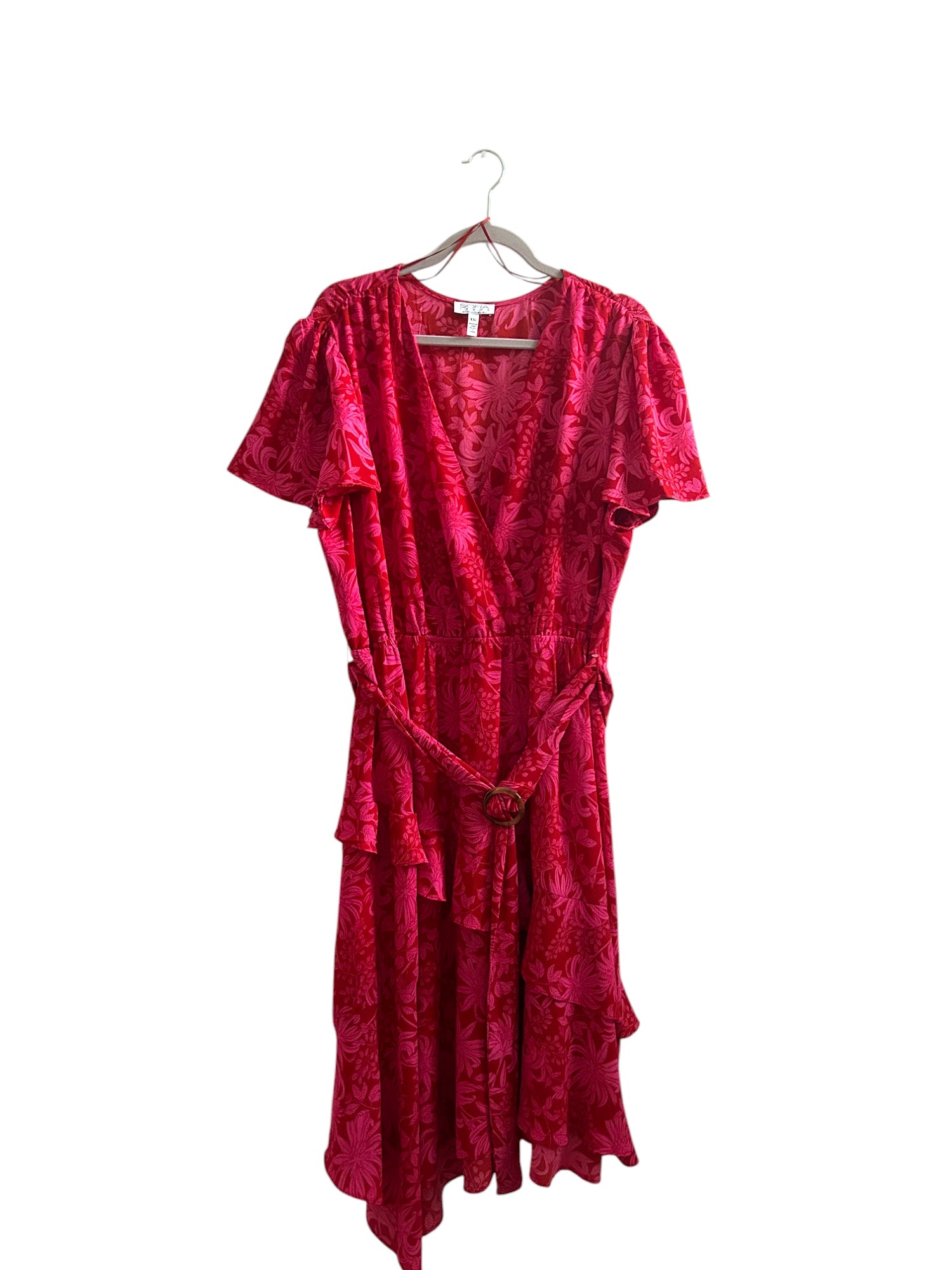 SOFIA Jeans Faux Wrap Dress with Flutter Sleeves Size-XXL