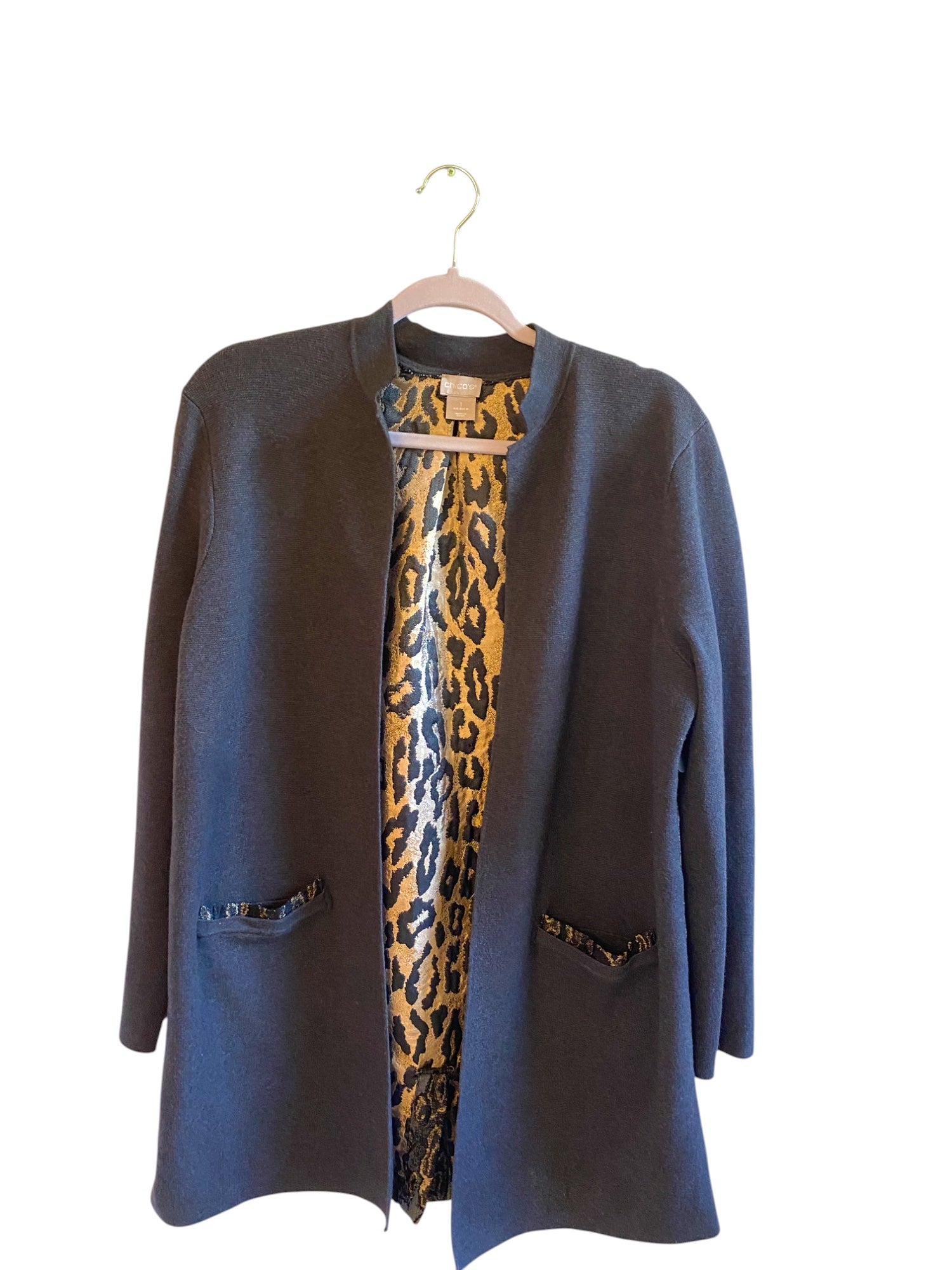 Chico's Woven Back Animal Print Cardigan Sweater Size-1X