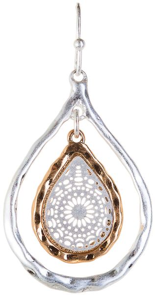Two Tone Open Teardrop Filigree Earring