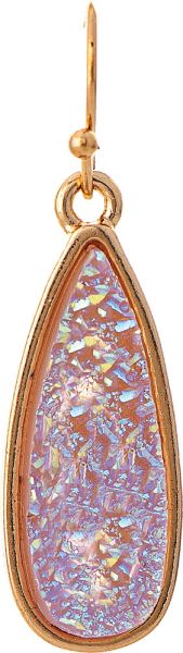 Gold Lavender Sparkle Druzy Teardrop Earring
