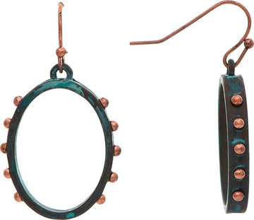 Patina Oval Copper Dot Edge Earring