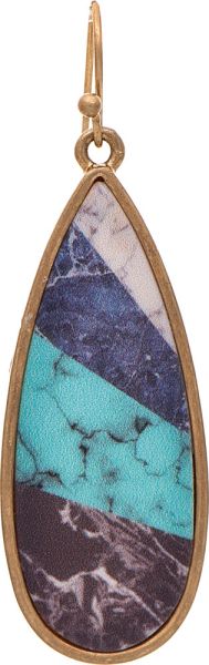 Gold Blue Tones Marble Teardrop Earring