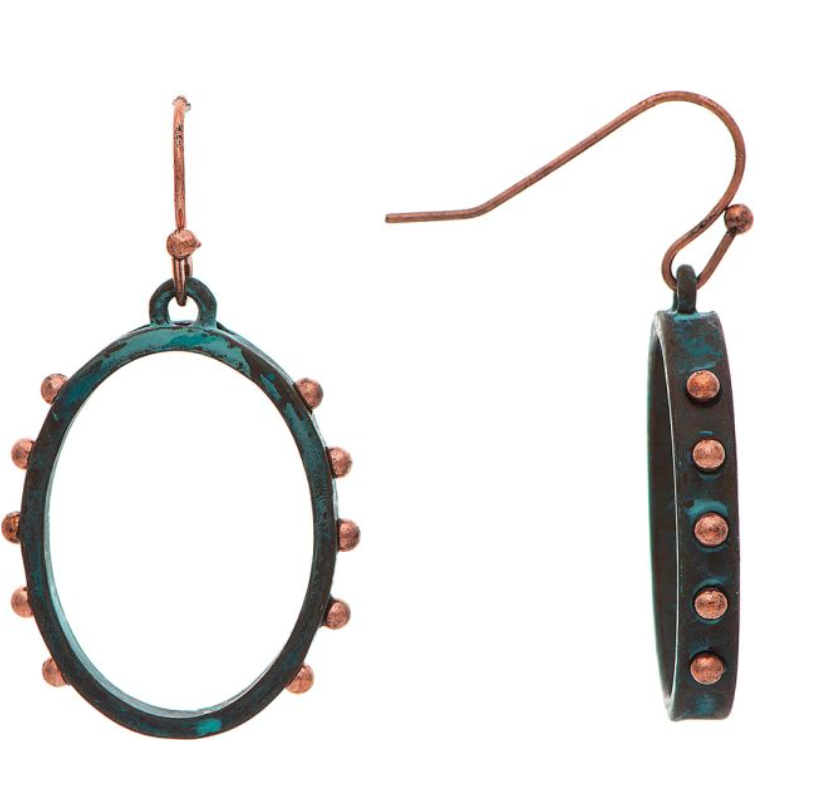 Patina Oval Copper Dot Edge Earring