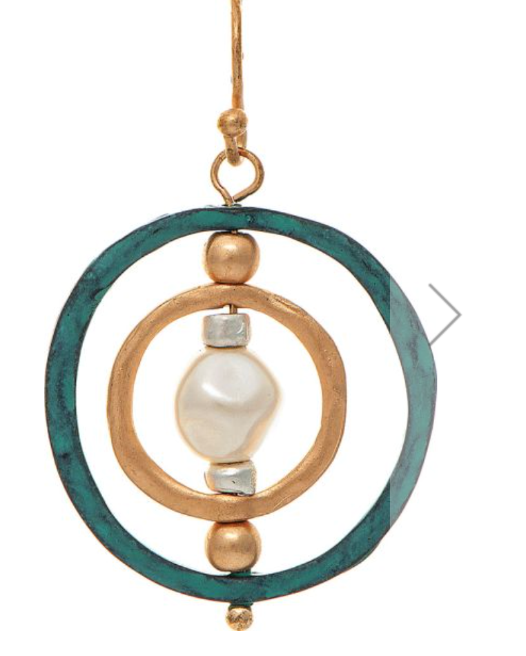 Patina Gold Faux Pearl Spinner Earring