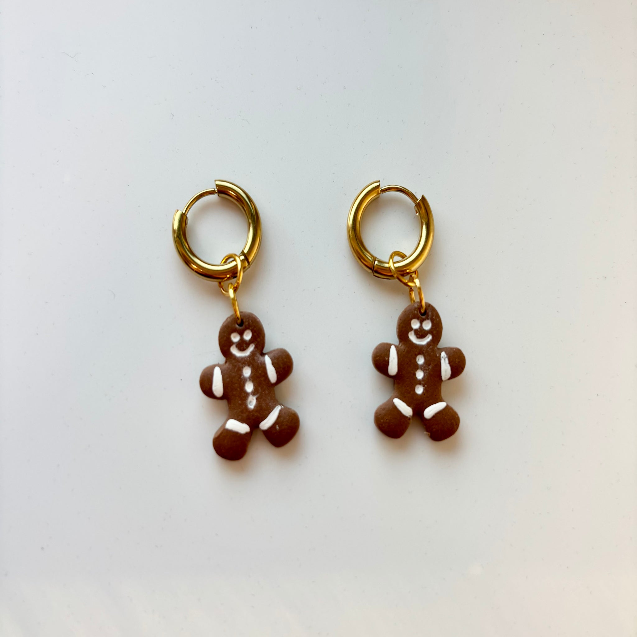 Gingerbread Man Polymer Clay Hoop Earrings