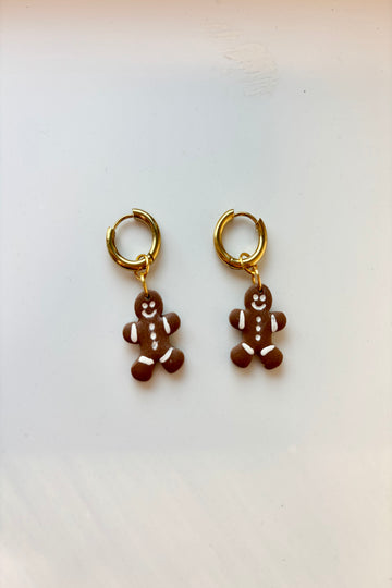 Gingerbread Man Polymer Clay Hoop Earrings