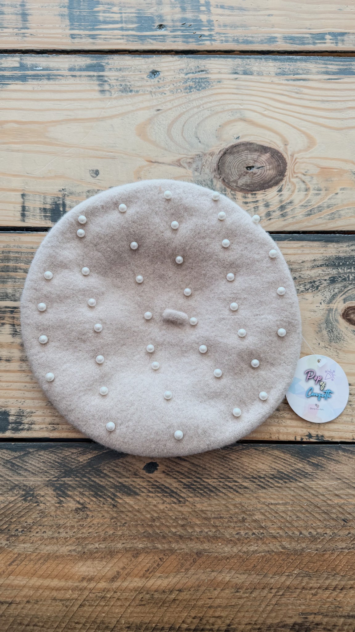 Parisian Wool Beret With Pearl Embellishments display picture 1
