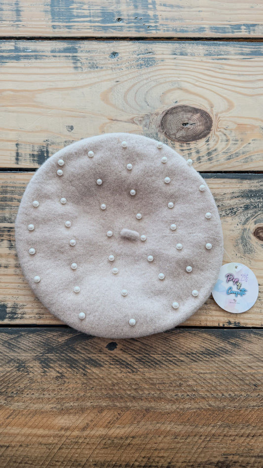 Parisian Wool Beret With Pearl Embellishments