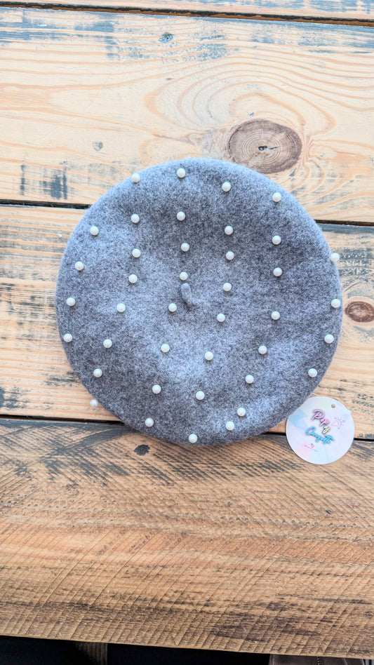 Parisian Wool Beret With Pearl Embellishments