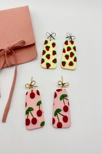 Valentine's Fruit Earrings - Cherry and Strawberry - Polymer Clay