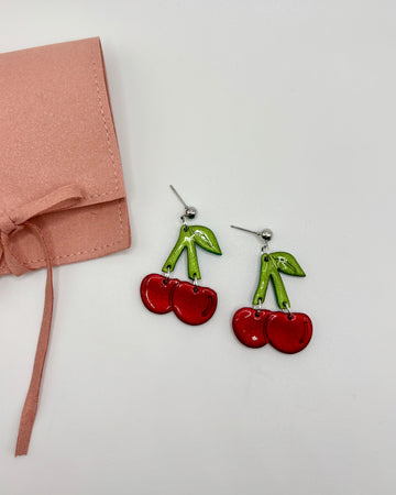 Glittery Cherry Polymer Clay Earrings