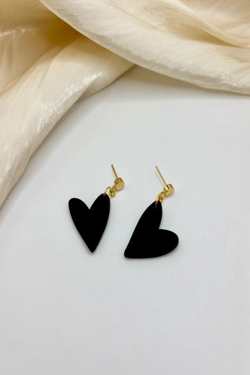 Valentine's Classy Black Heart Polymer Clay Earrings