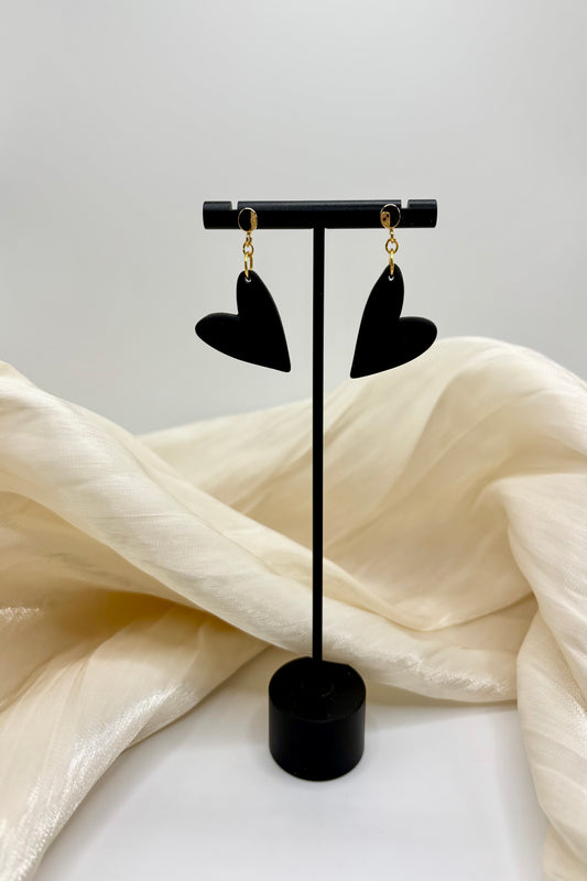 Valentine's Classy Black Heart Polymer Clay Earrings