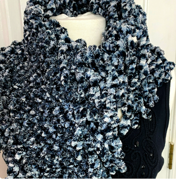 Black and White hand knitted fringe scarf