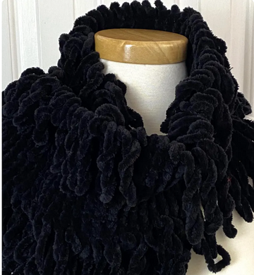 Black Hand Knitted Scarf with Fringe