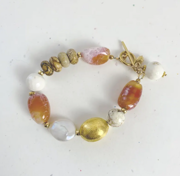 Fire Agate and Pearl Bracelet
