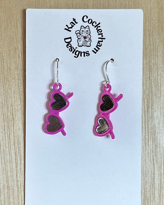 Pink Heart Sunglasses Earrings