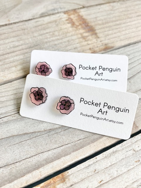 Pocket Penguin Earrings Pink Flowers