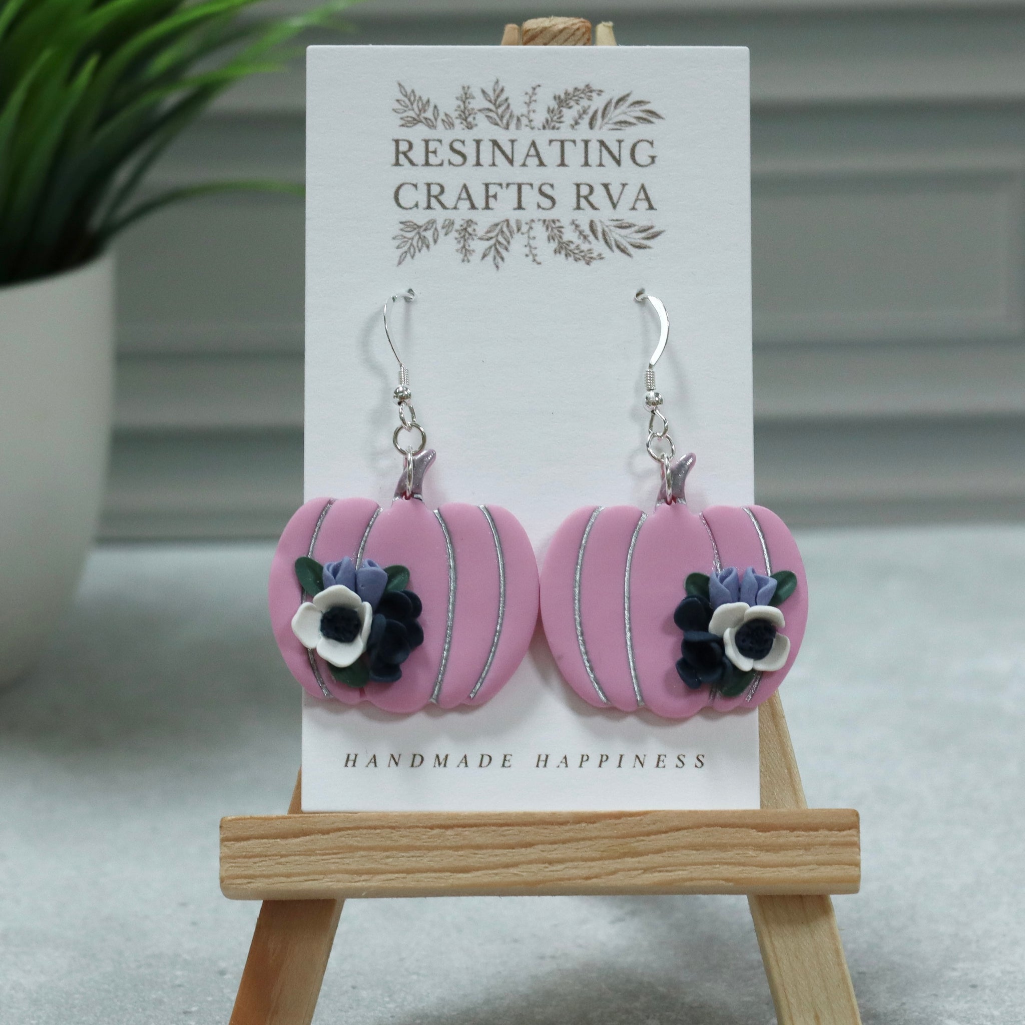 Floral Pumpkin Polymer Clay Earrings - Hypoallergenic Sterling Silver