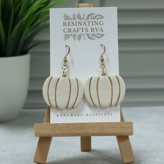 Gilded Pumpkin Polymer Clay Earrings - Halloween Dangle Jewelry with Hypoallergenic Sterling Silver