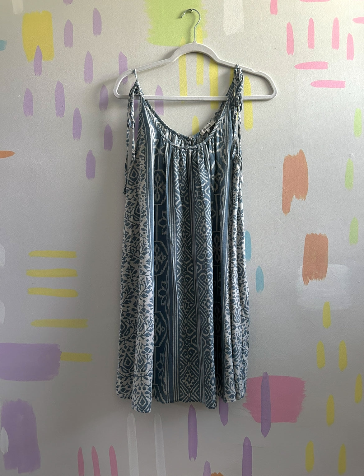 Madewell Blue and White Printed Sleeveless Mini Dress - Size Medium