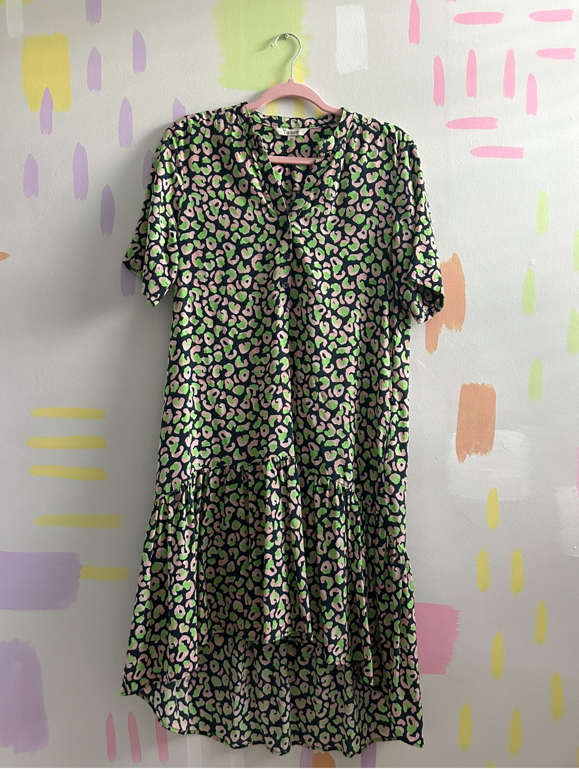 Tucker Black Multi-Color Leopard Print High-Low Midi Dress - Size X-Small