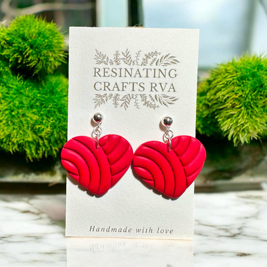 Embossed Heart Polymer Clay Earrings