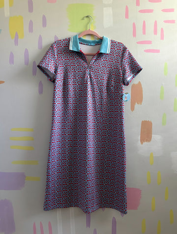 J.McLaughlin Blue and Red Geometric Print Polo Dress - Size Medium