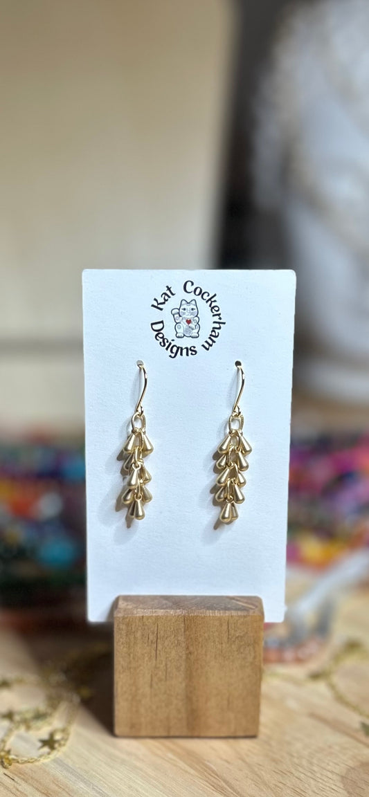 Gold plated fringe dangle long earrings
