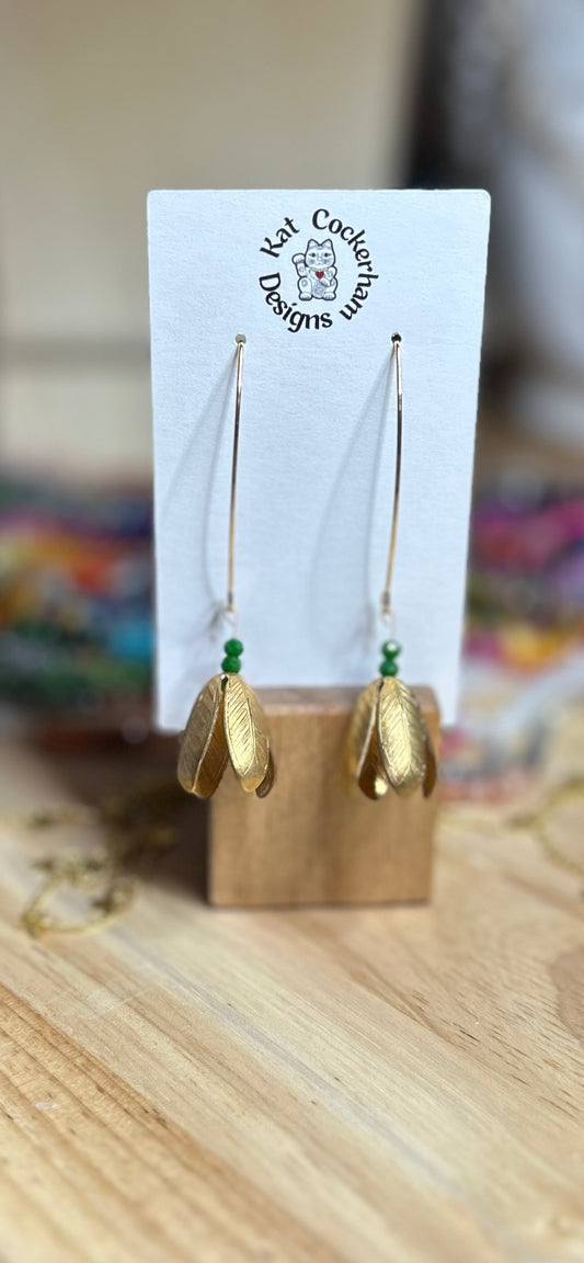 Gold plate & brass tulip long earrings