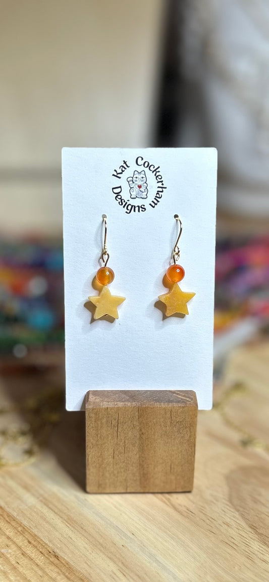 Yellow Jade & Carnelian star earrings