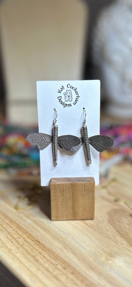 Silver dragonfly earrings