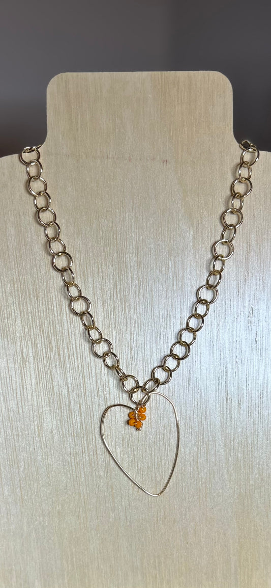 Gold fill circle chain necklace with wire heart