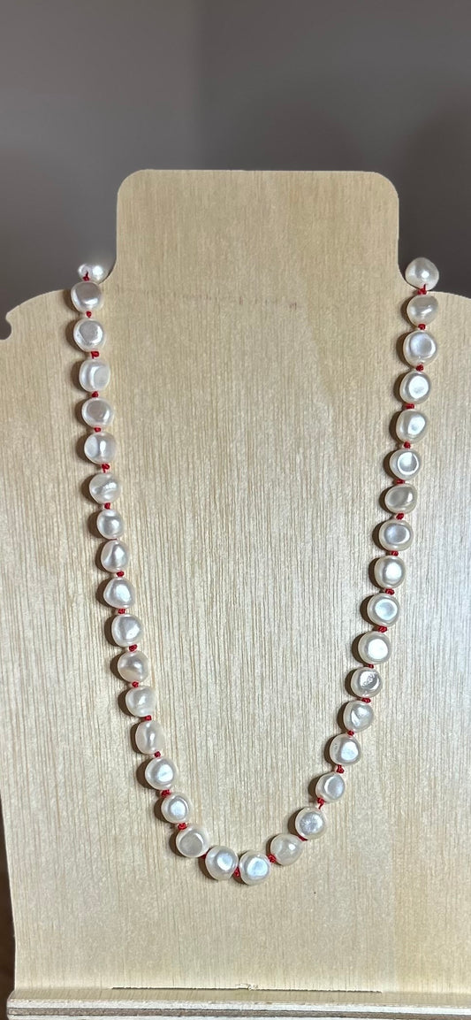White freshwater pearl knotted necklace