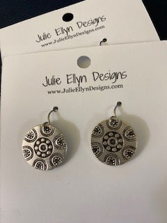 Stamped Round Silver Earrings
