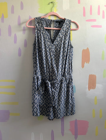 Banana Republic Blue and White Ikat Print Sleeveless Romper - Size 2