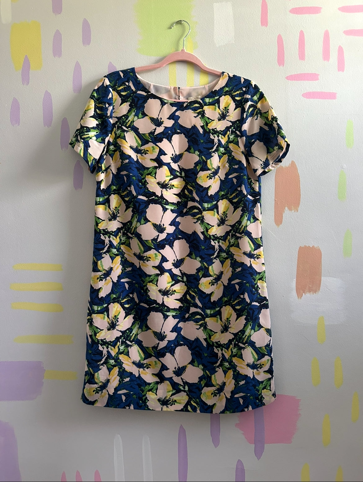 J. Crew Navy Floral Print Short Sleeve Shift Dress - Size 4
